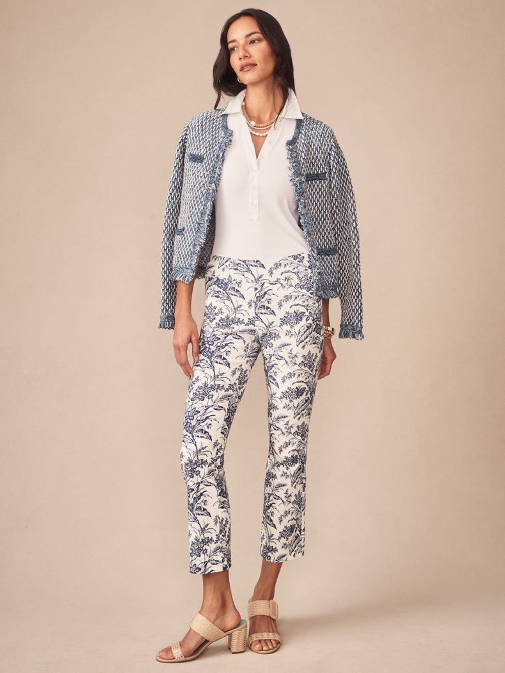 Blue & White Toile Crop Pants